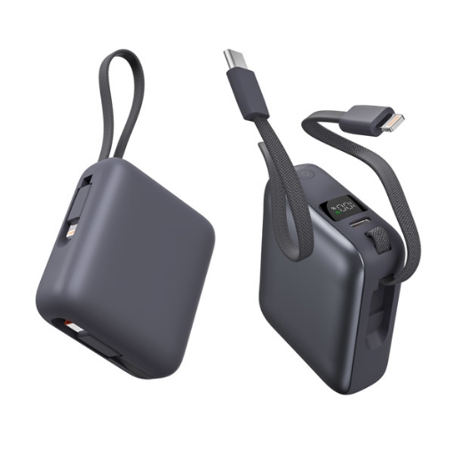 Picture of iOsuite mini size Power Bank 10,000 mAh PD 22.5W Fast Charging with Type C cable and Lightning cable and 1*USB C Port - Grey